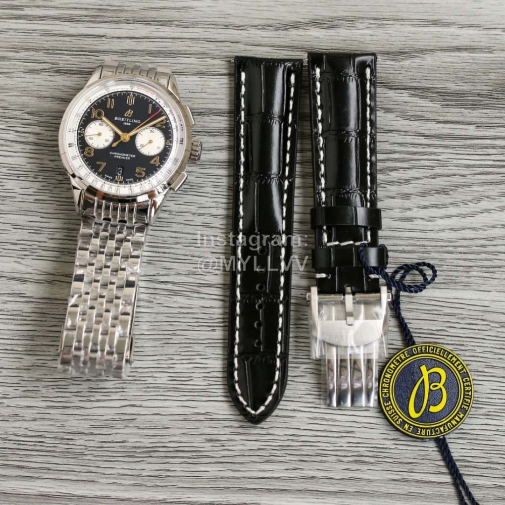 Breitling Premier 316l Refined Steel Watch Black