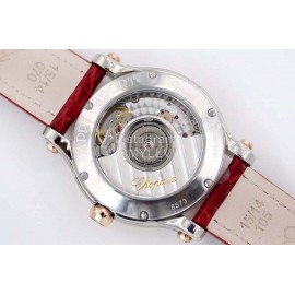 Chopard Happy Sport Series Diamond Red Leather Strap Watch