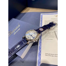 Chopard Happy Sport Series Diamond Leather Strap Watch For Women Blue