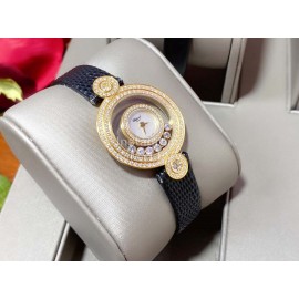 Chopard Happy Stort Sapphire Crystal Glass Leather Strap Watch Gold
