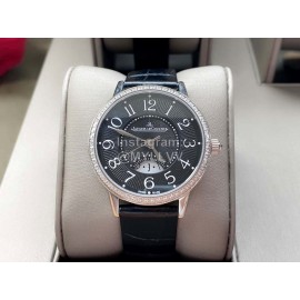 Jaeger Lecoultre An Factory Leather Strap Black Dial Watch