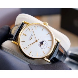 Longines 316l Refined Steel Leather Strap Watch Gold