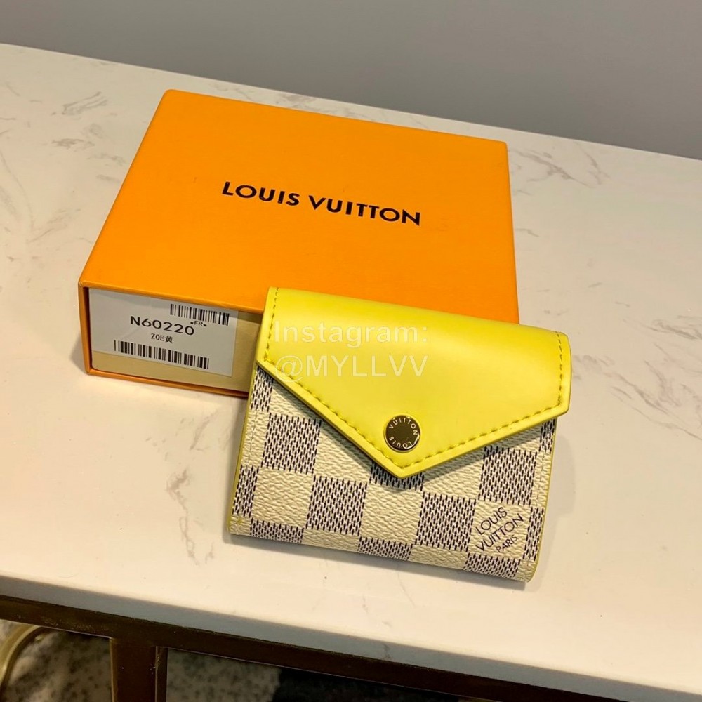 Louis Vuitton Zoe White Check Canvas Gold Buckle Short Wallets Yellow N60220
