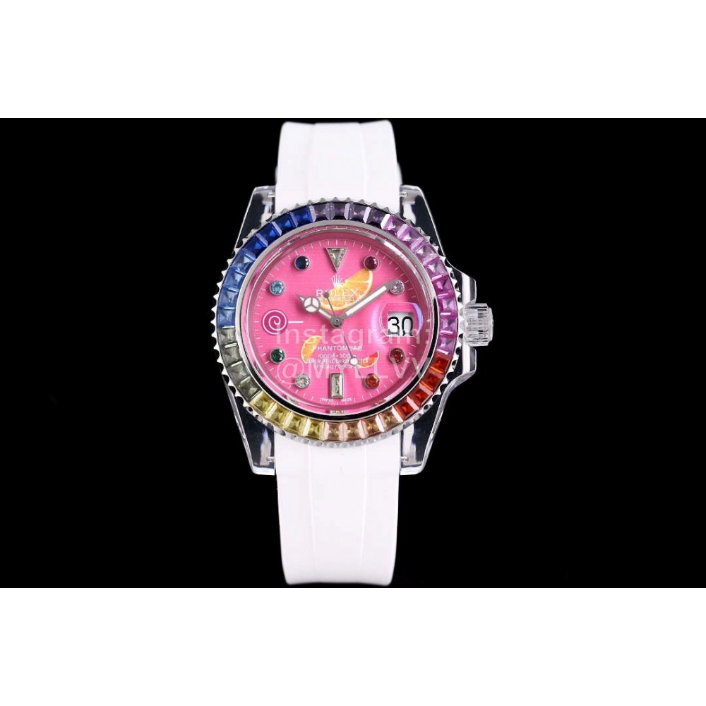 Rolex Rubber Strap Sapphire Crystal Watch Pink