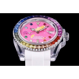 Rolex Rubber Strap Sapphire Crystal Watch Pink