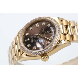 Rolex 36mm Brown Dial Steel Strap Diamond Watch